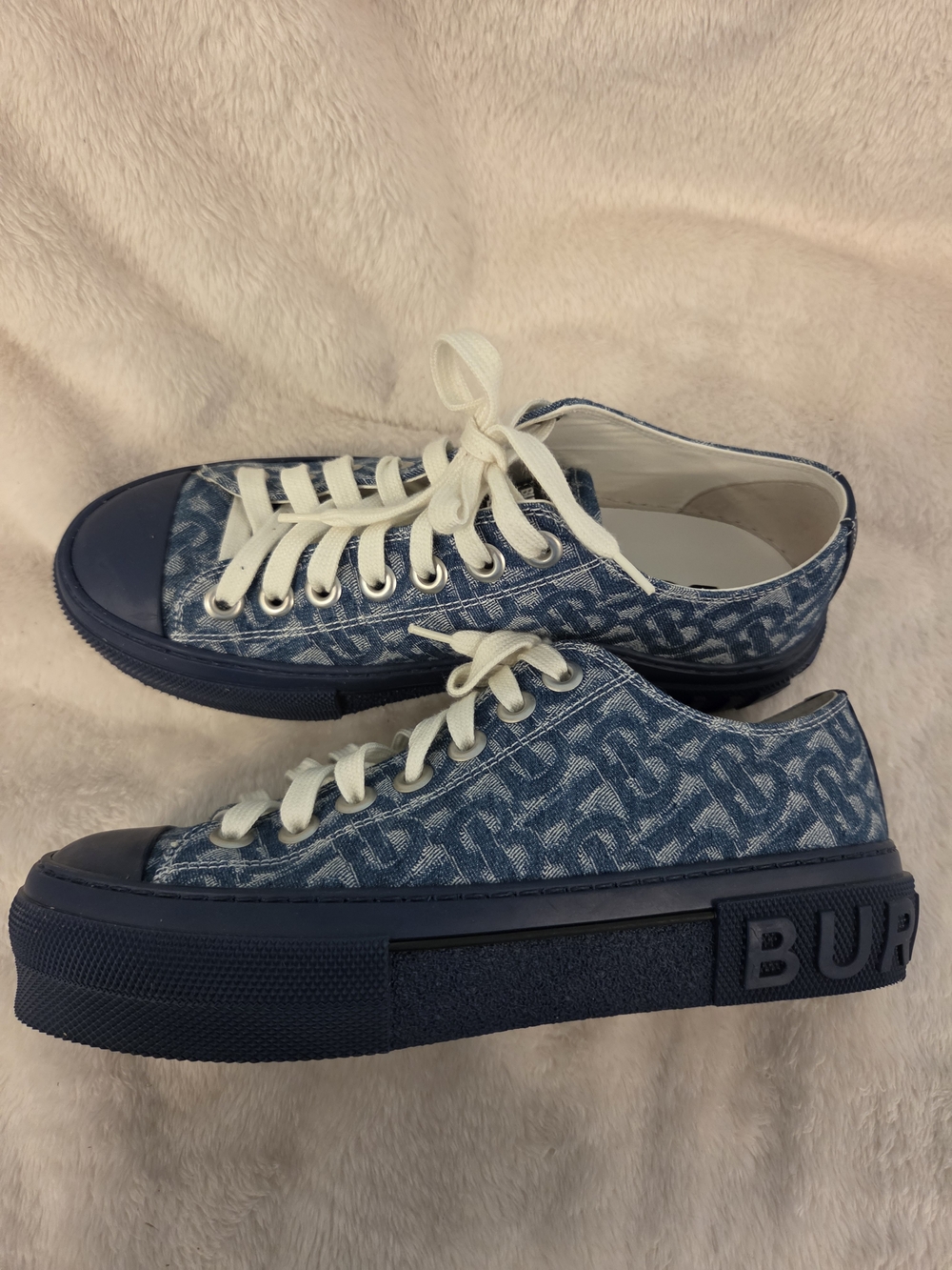 Burberry Blue Monogram Low-Top Canvas Sneakers